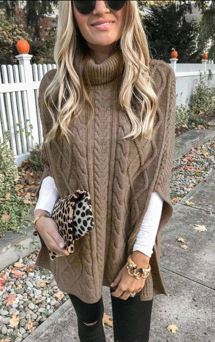 Fashion Casual Solid Pullovers Turtleneck Tops