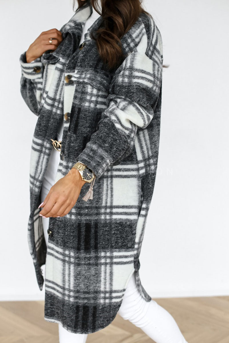 Fashion Street Plaid Patchwork Turndown Collar Outerwear