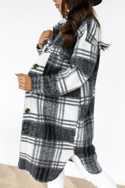 Fashion Street Plaid Patchwork Turndown Collar Outerwear