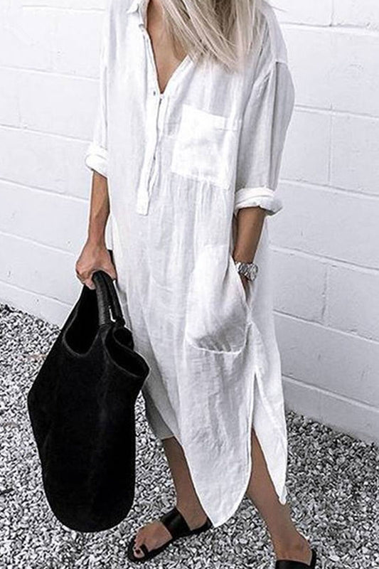 Fashion Street Solid Turndown Collar Shirt Dress Dresses