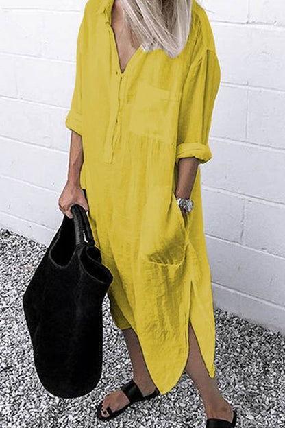 Fashion Street Solid Turndown Collar Shirt Dress Dresses