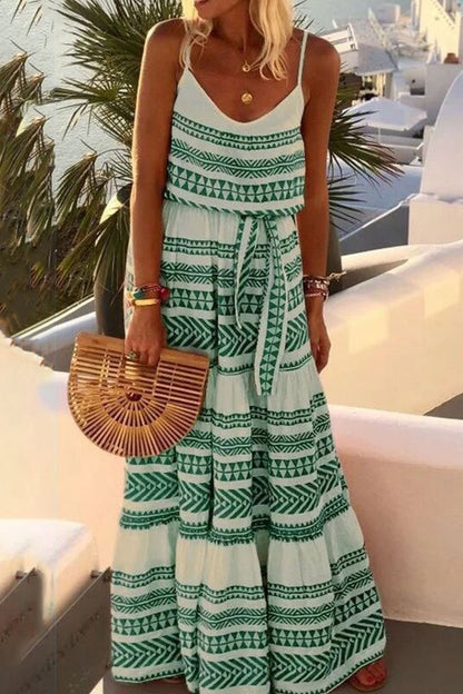 Fashion Sexy Print Backless V Neck Sling Dresses