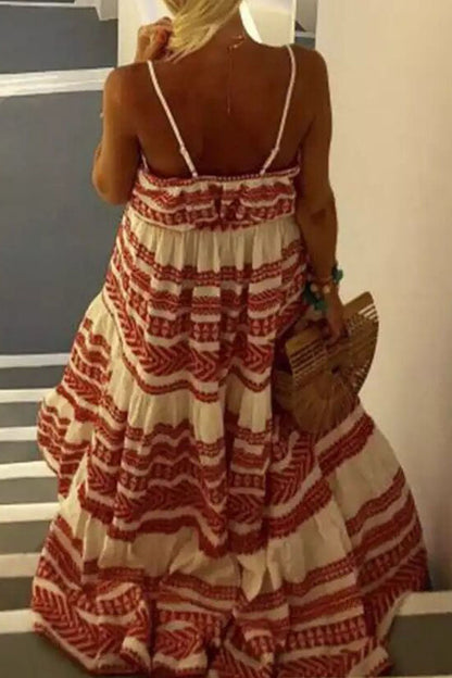 Fashion Sexy Print Backless V Neck Sling Dresses