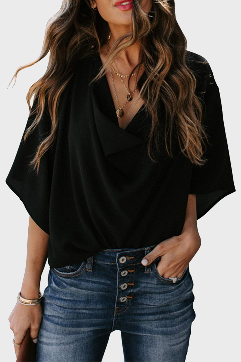 Casual Solid Patchwork V Neck Blouses(7 Colors)