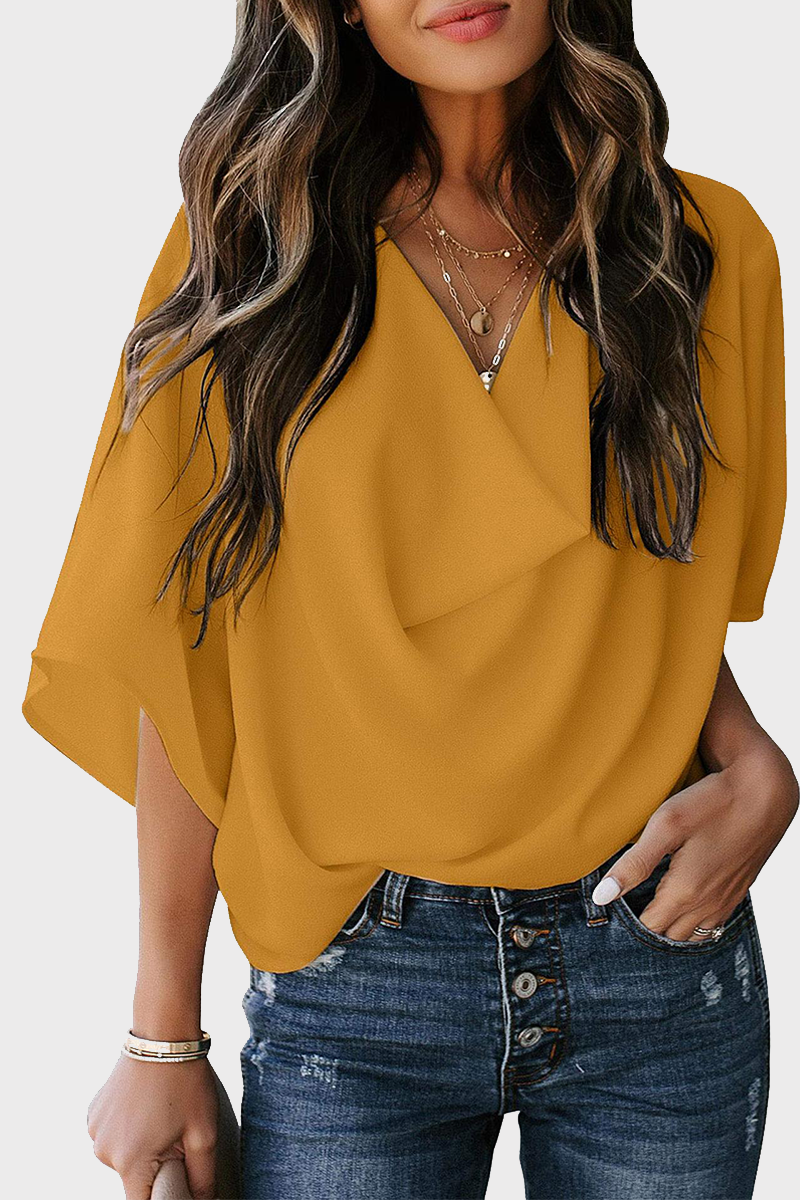 Casual Solid Patchwork V Neck Blouses(7 Colors)