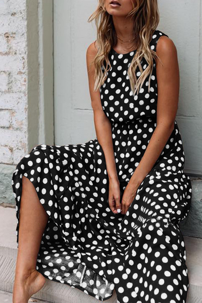 Fashion Street Polka Dot Patchwork O Neck A Line Dresses(5 Colors)