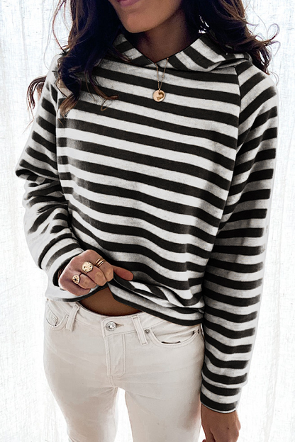 Casual Striped Patchwork Hooded Collar Tops(3 Colors)