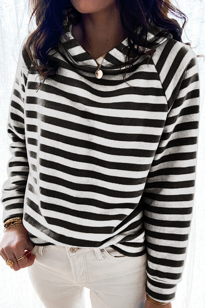 Casual Striped Patchwork Hooded Collar Tops(3 Colors)