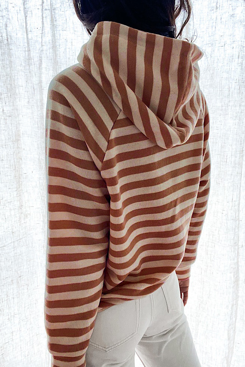 Casual Striped Patchwork Hooded Collar Tops(3 Colors)