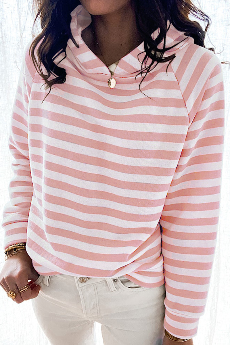 Casual Striped Patchwork Hooded Collar Tops(3 Colors)