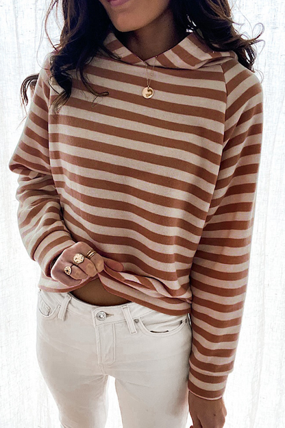 Casual Striped Patchwork Hooded Collar Tops(3 Colors)