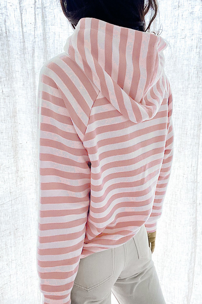 Casual Striped Patchwork Hooded Collar Tops(3 Colors)