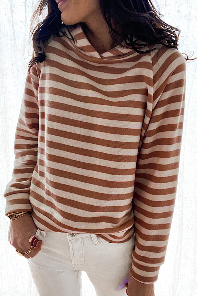 Casual Striped Patchwork Hooded Collar Tops(3 Colors)