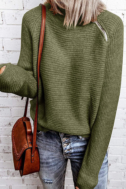 Casual Solid Patchwork Zipper O Neck Tops Sweater