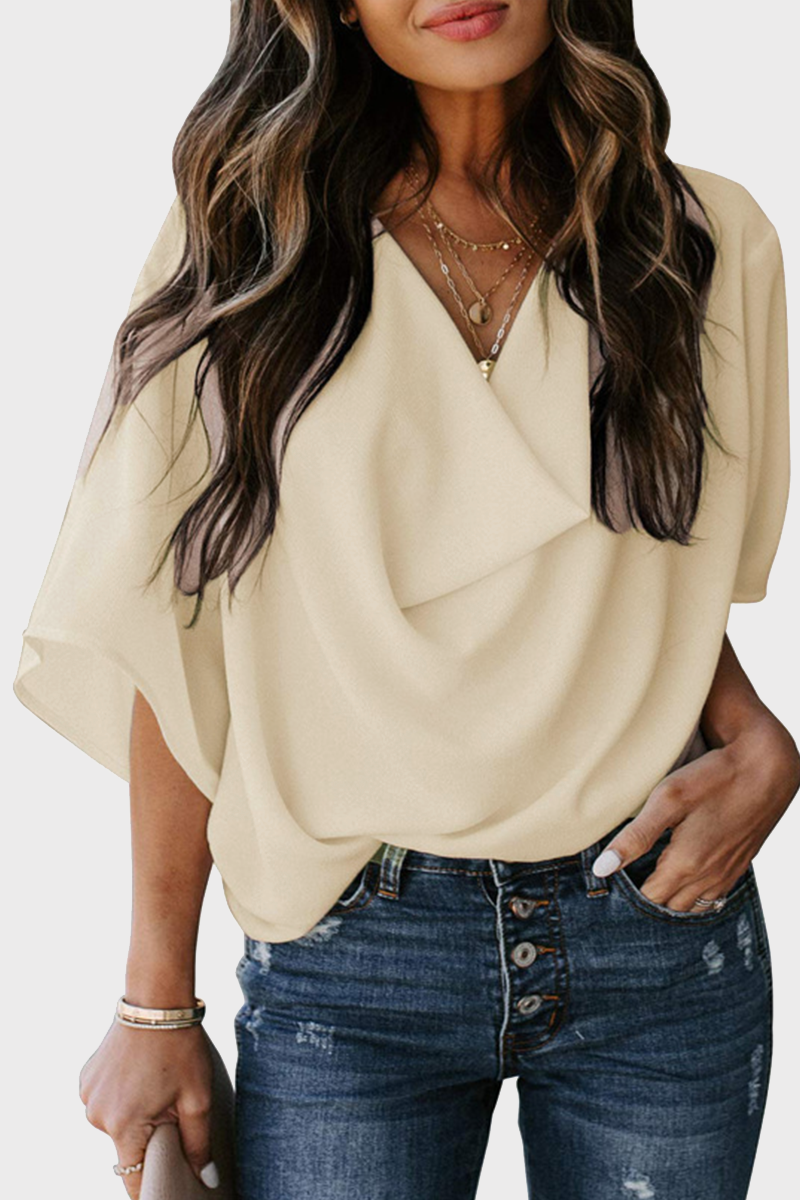 Casual Solid Patchwork V Neck Blouses(7 Colors)