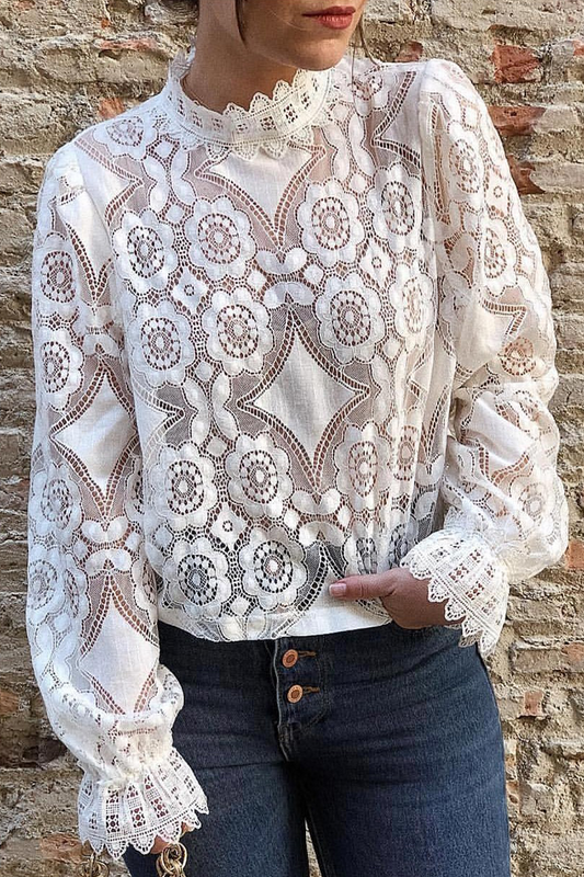 Fashion Patchwork Lace Half A Turtleneck Tops