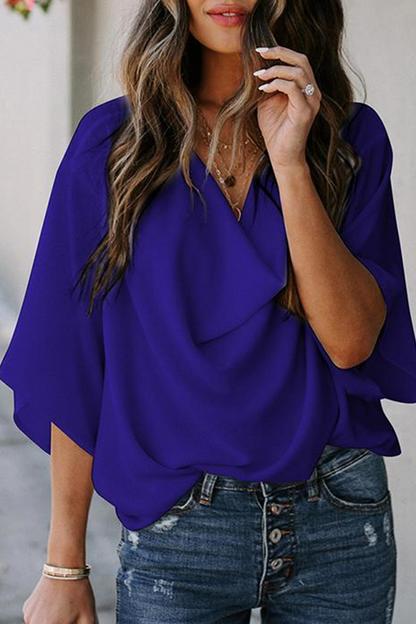 Casual Solid Patchwork V Neck Blouses(7 Colors)