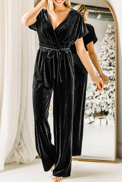 Casual Solid Patchwork V Neck Straight Jumpsuits