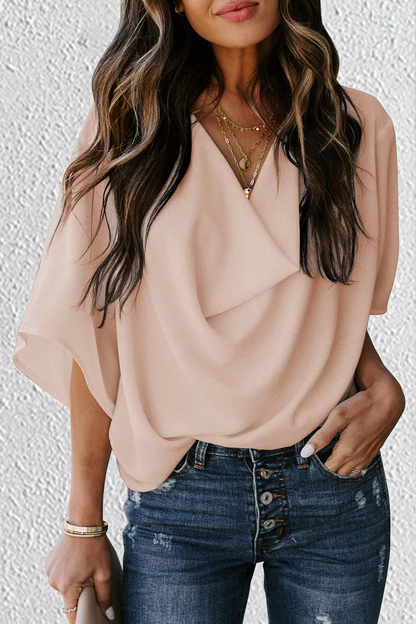 Casual Solid Flounce V Neck T-Shirts