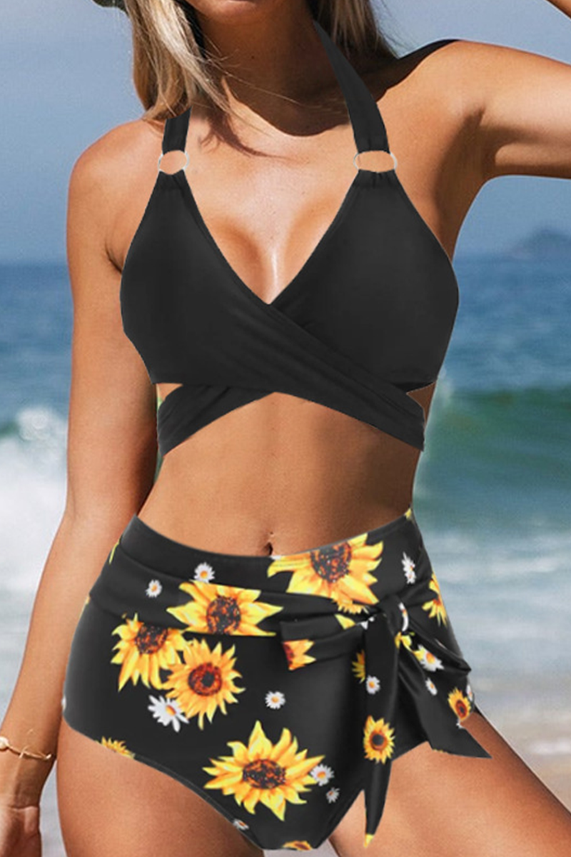 Casual Print Patchwork Swimwears