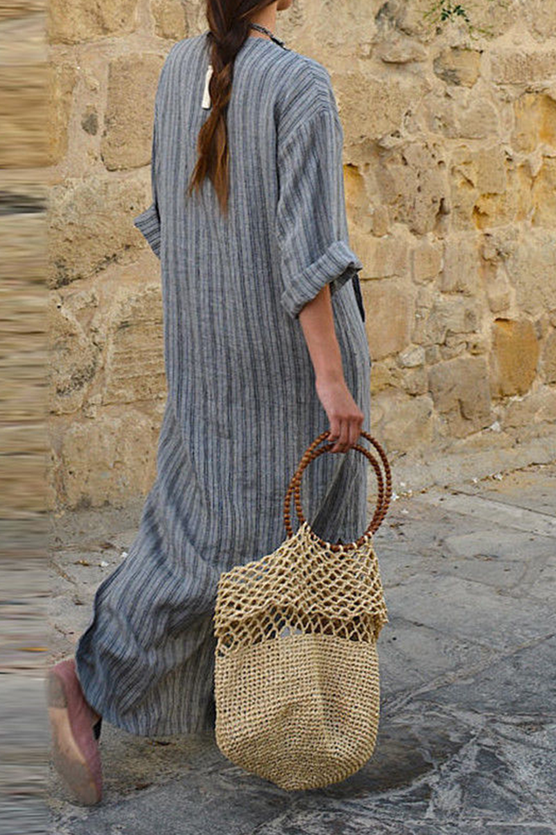 Casual Striped Patchwork V Neck Straight Dresses