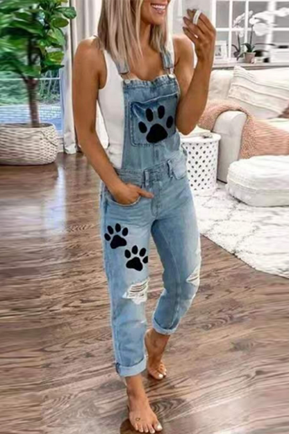 Casual Print Patchwork Square Collar Harlan Jumpsuits