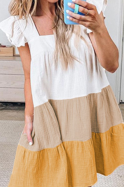 Casual Solid Patchwork Square Collar Cake Skirt Dresses