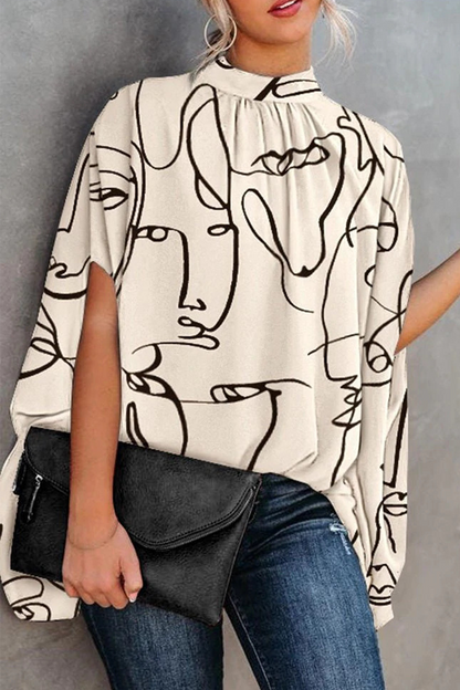 Fashion Print Patchwork Half A Turtleneck Tops