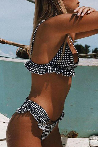 Sexy Plaid Flounce Swimwears