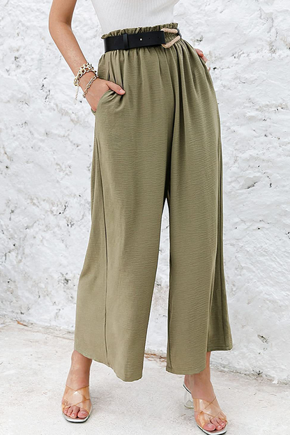 Fashion Solid Patchwork Loose High Waist Wide Leg Solid Color Bottoms