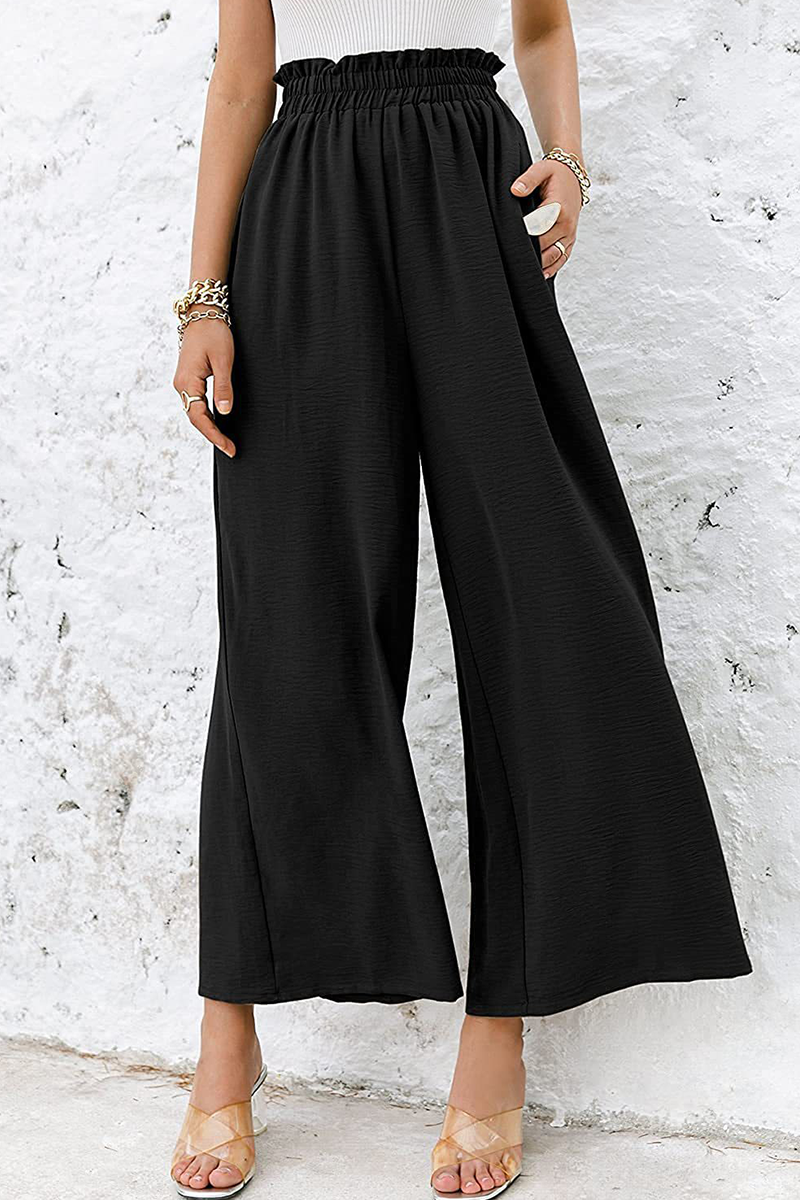 Fashion Solid Patchwork Loose High Waist Wide Leg Solid Color Bottoms