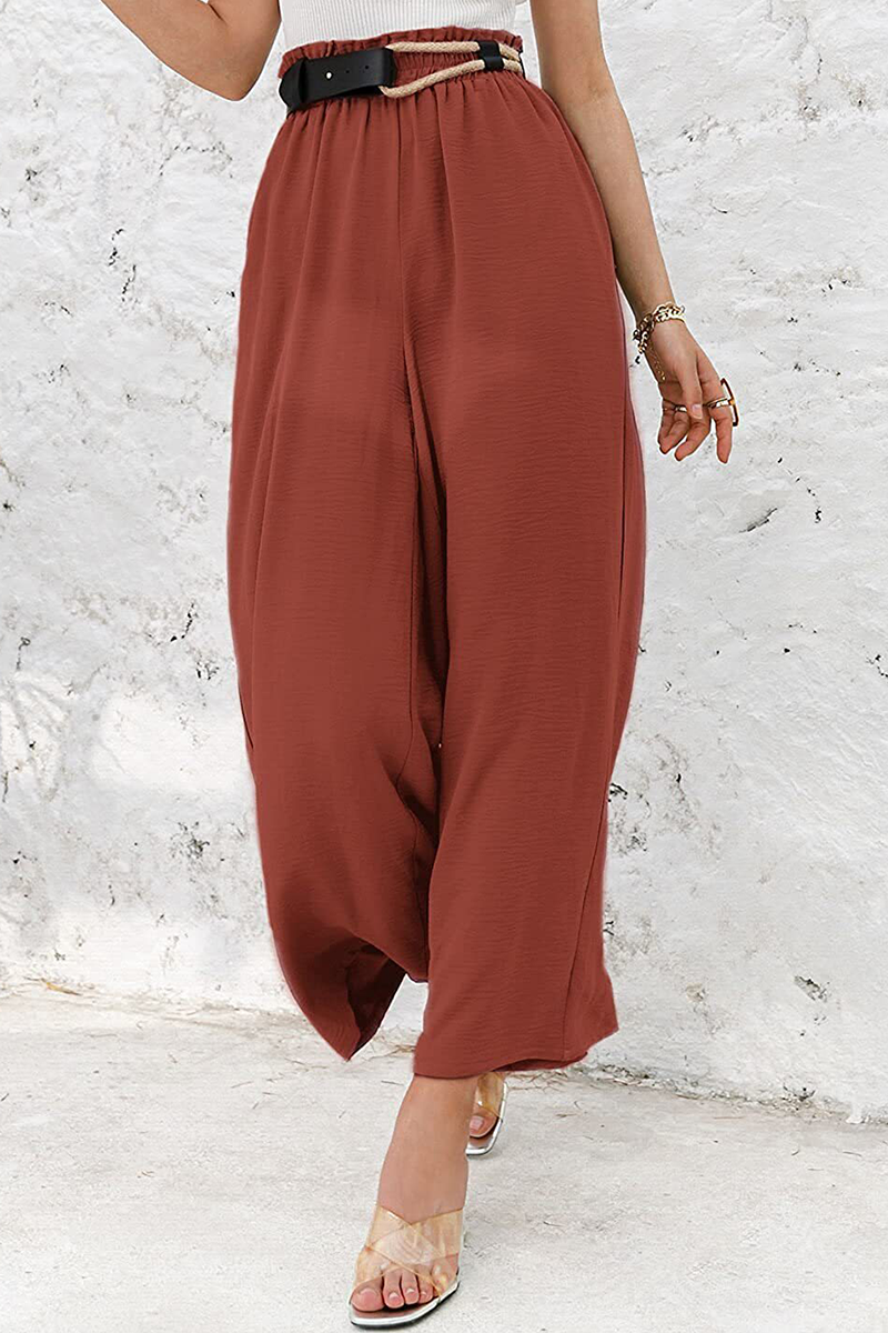 Fashion Solid Patchwork Loose High Waist Wide Leg Solid Color Bottoms