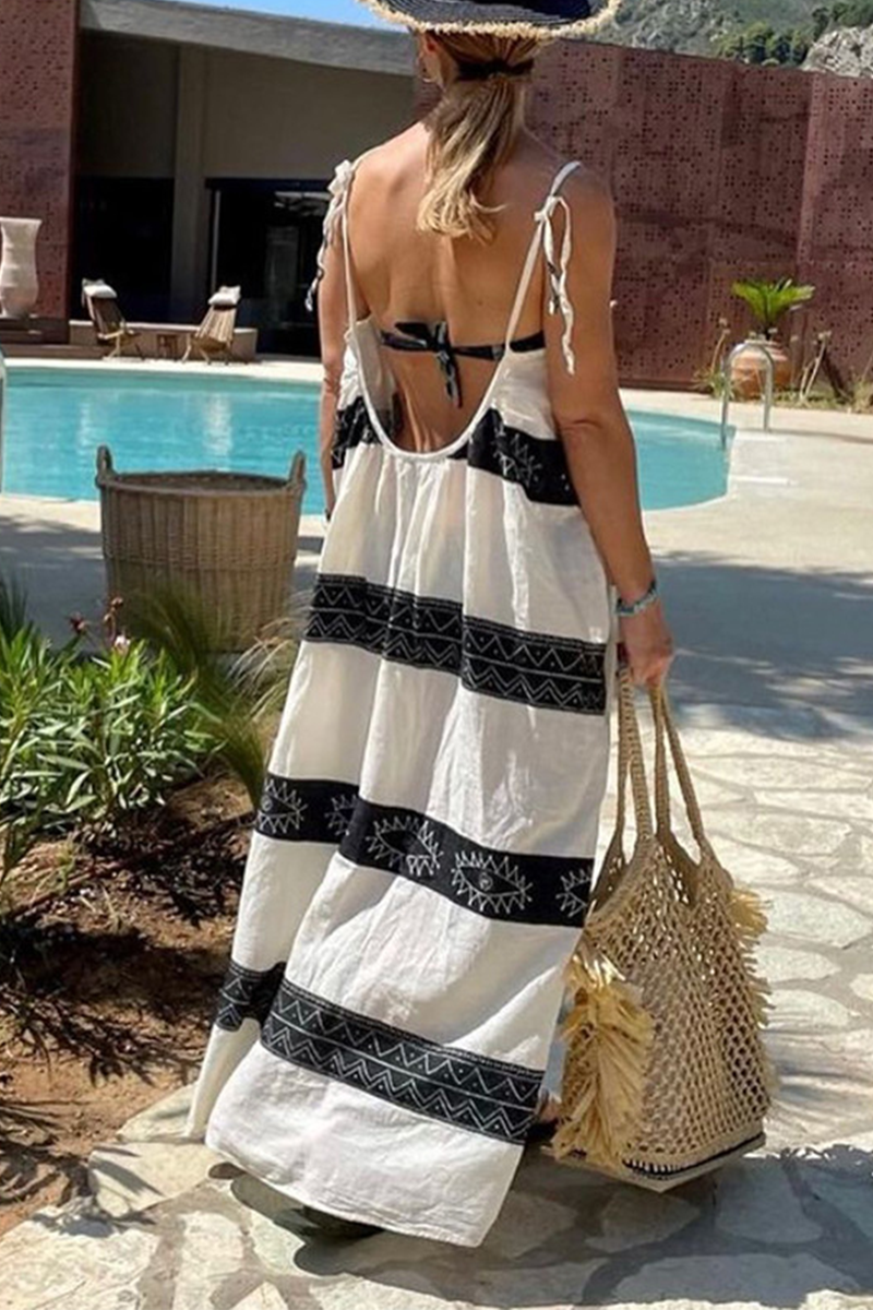 Fashion Striped Patchwork Spaghetti Strap Straight Dresses