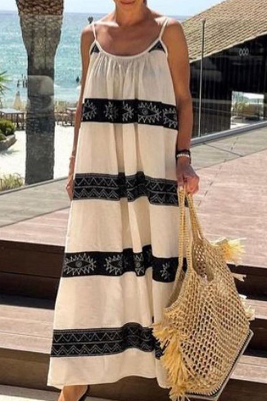 Fashion Striped Patchwork Spaghetti Strap Straight Dresses