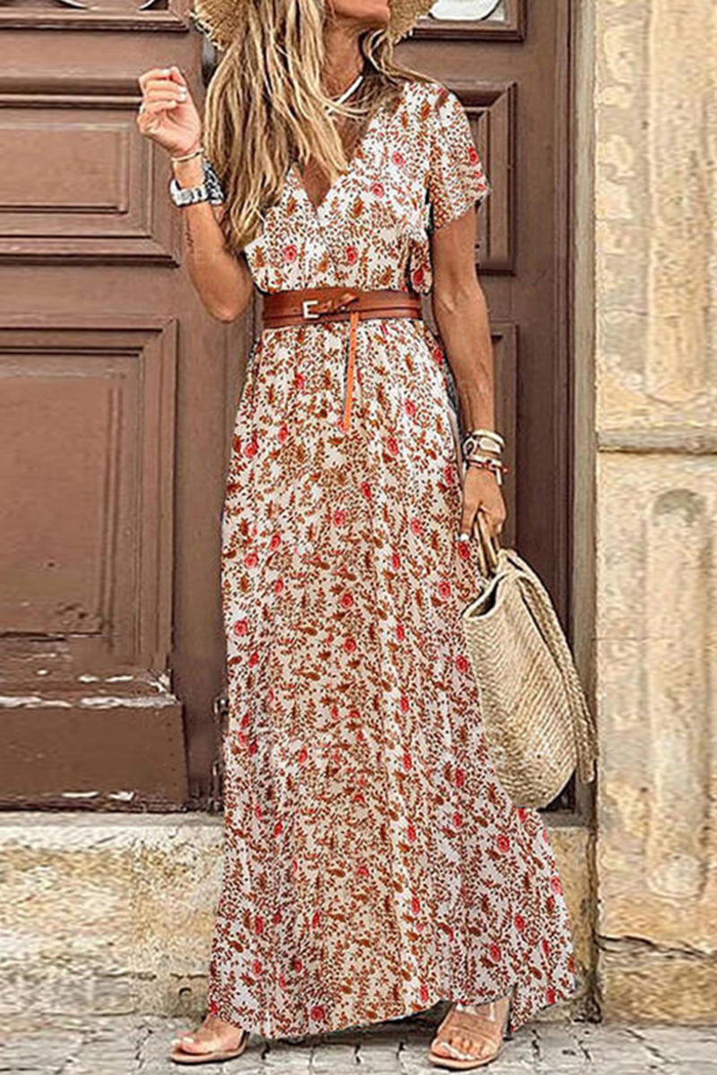 Fashion Elegant Print V Neck Princess Dresses(3 Colors)