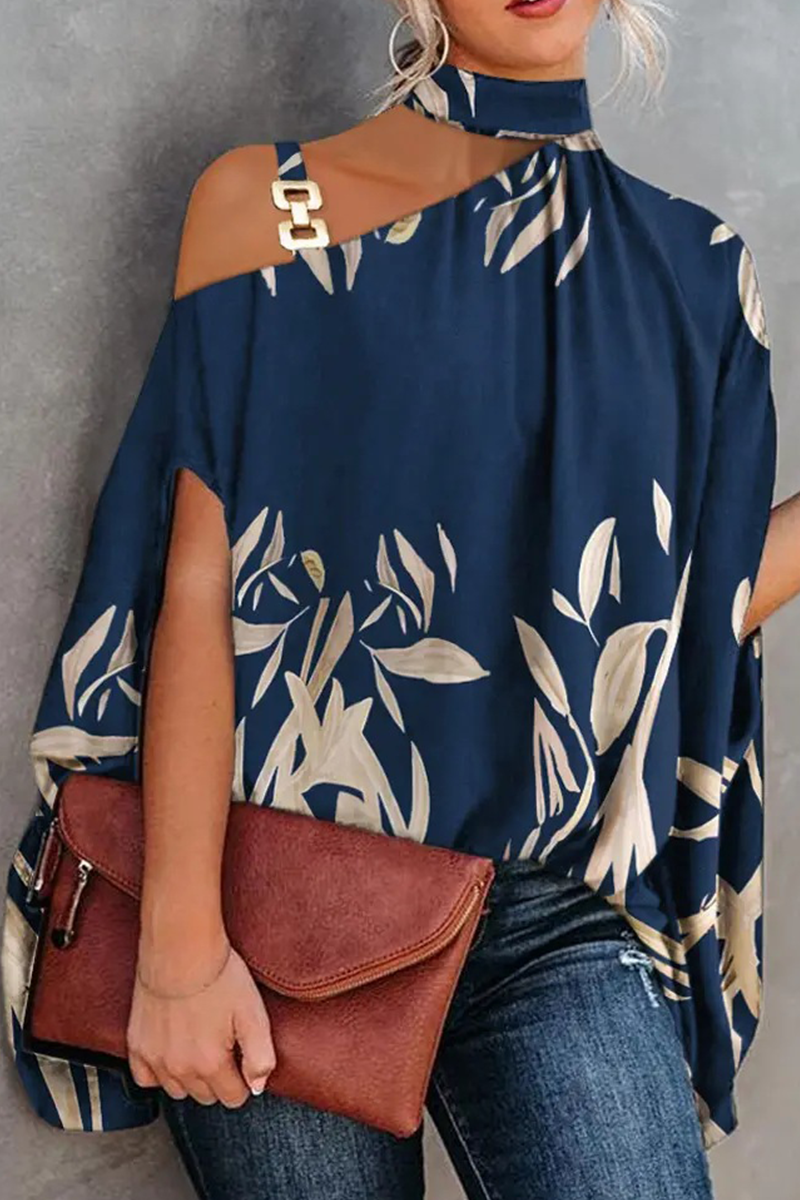 Fashion Print Patchwork One Shoulder Tops