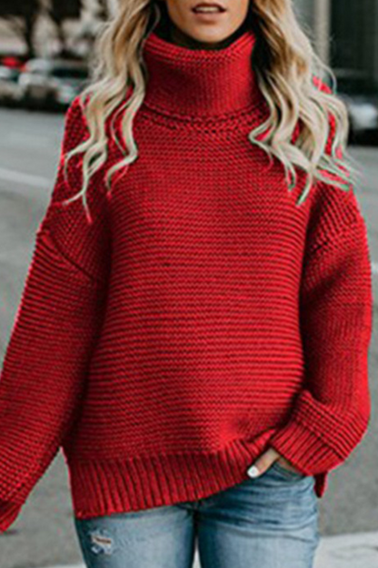 Fashion Solid Patchwork Turtleneck Tops