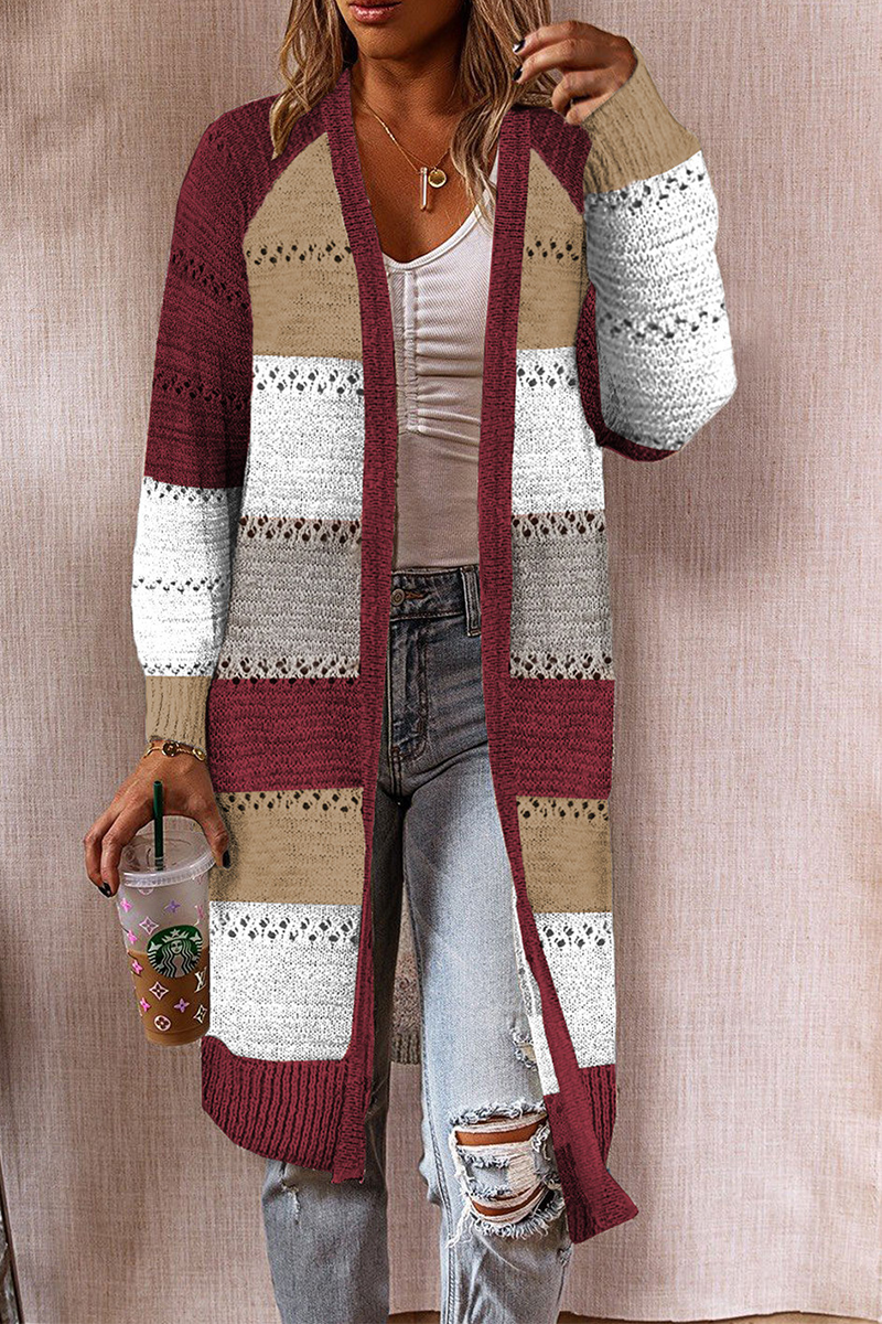 Casual Patchwork Hollowed Out Cardigan Collar Outerwear(3 Colors)