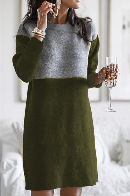 Fashion Patchwork Solid Patchwork O Neck Long Sleeve Dresses