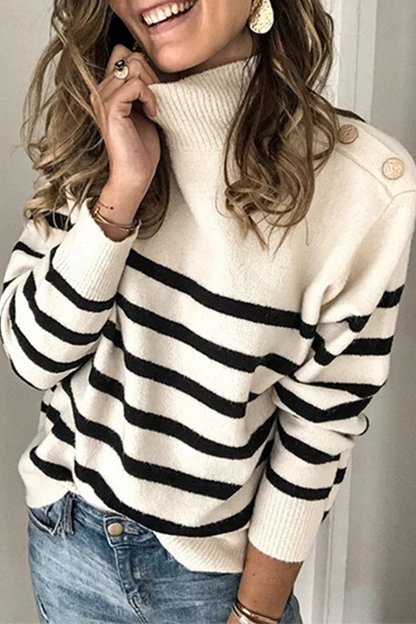 Casual Striped Patchwork Turtleneck Tops