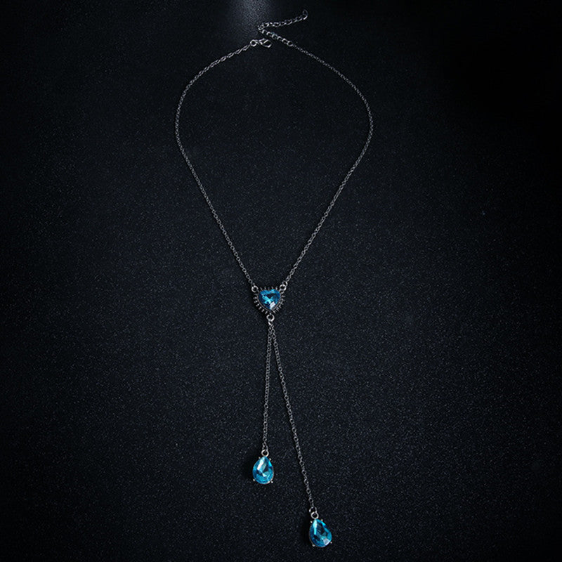 Wisherryy Heart Shaped Water Drop Gemstone Pendant Necklace