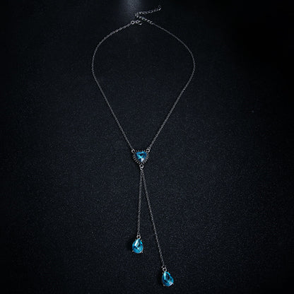 Wisherryy Heart Shaped Water Drop Gemstone Pendant Necklace