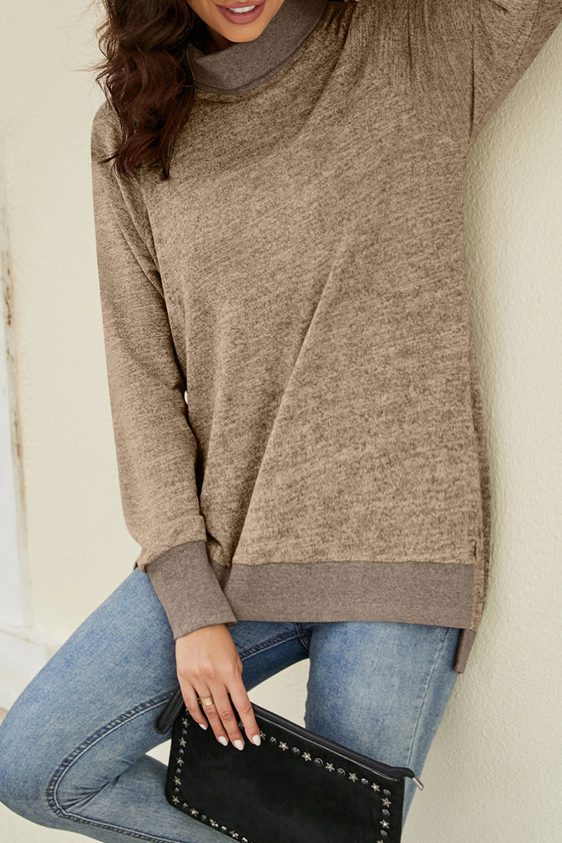 Casual Solid Contrast Half A Turtleneck Tops