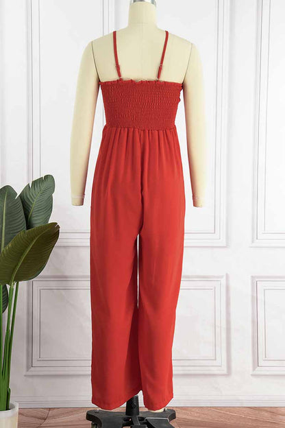 Fashion Living Solid Pocket Spaghetti Strap Loose Jumpsuits(5 Colors)