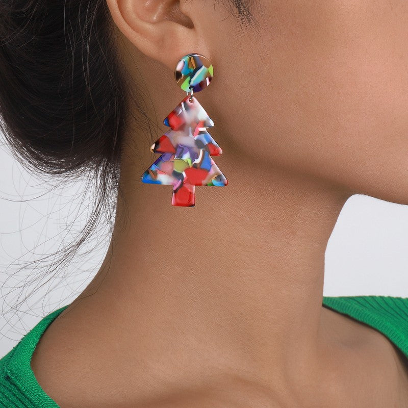 Casual Geometric Christmas Tree Patchwork Earrings