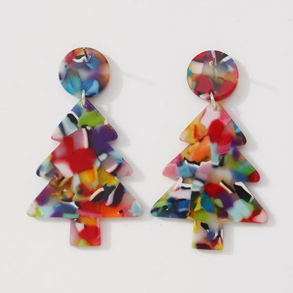 Casual Geometric Christmas Tree Patchwork Earrings