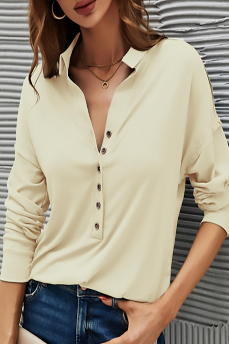 Casual Solid Buttons Solid Color Turndown Collar T-Shirts