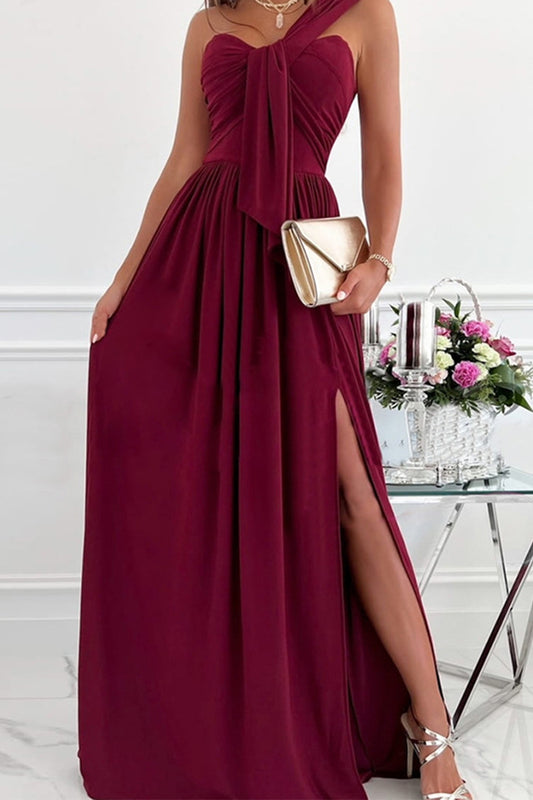 Elegant Formal Solid Asymmetrical Solid Color One Shoulder Irregular Dress Dresses(7 Colors)