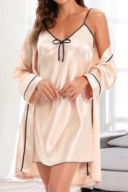 Sexy Living Solid Patchwork Suspender Nightdress Set(4 Colors)