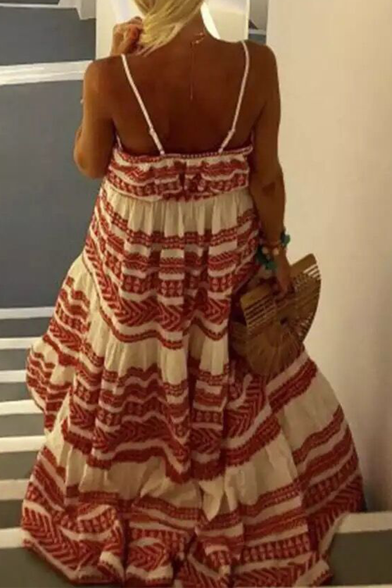 Casual Striped Bandage Spaghetti Strap Cake Skirt Dresses